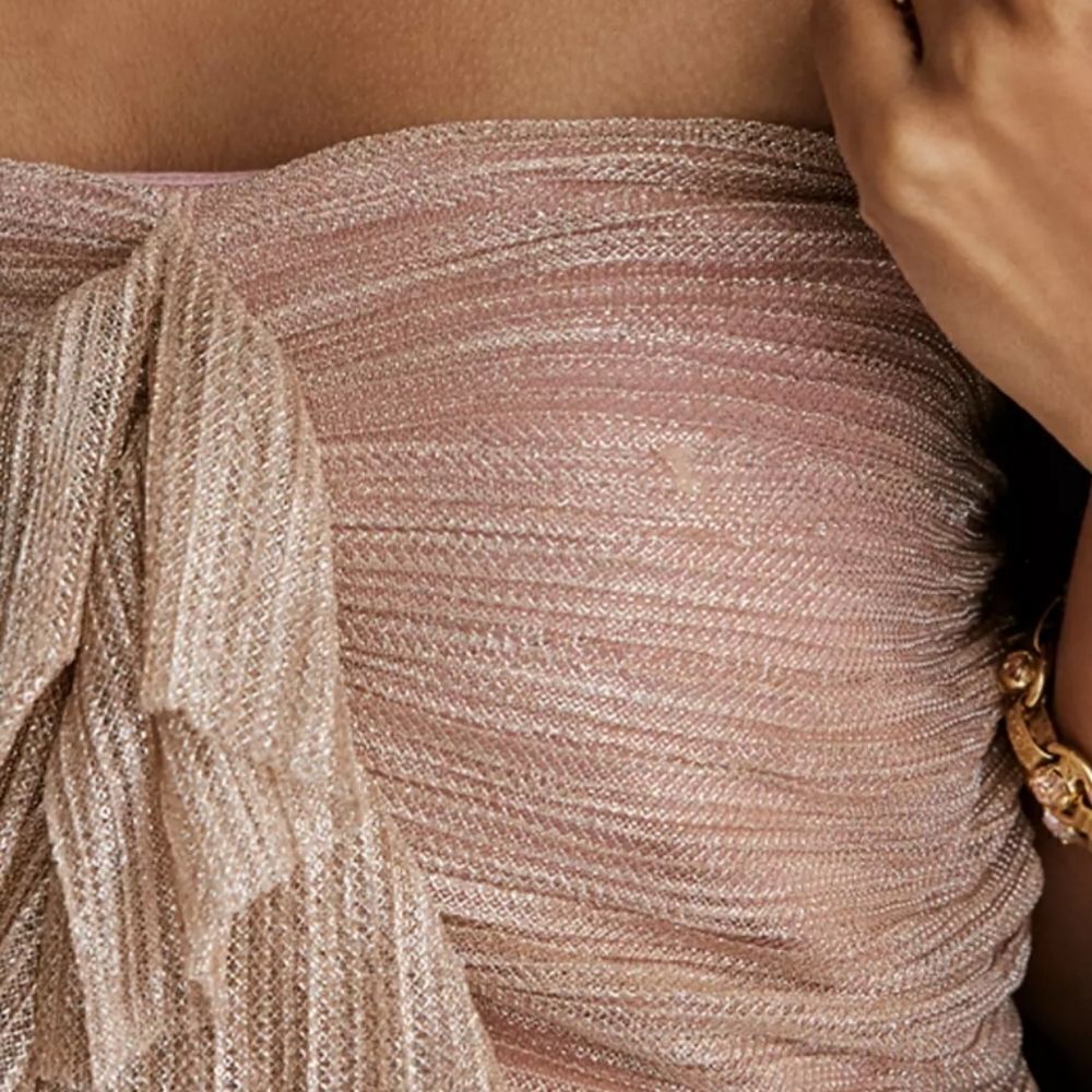 Anthropologie Mauve Pink Ruffled Metallic Tube Top NWT XL, Small - Picture 3 of 6
